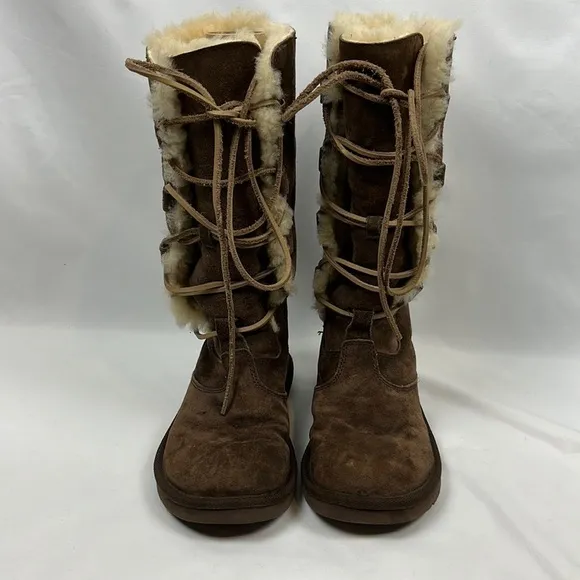 UGG Australia Whitley Suede Espresso Brown Lace‎ up Winter Boots Size 7