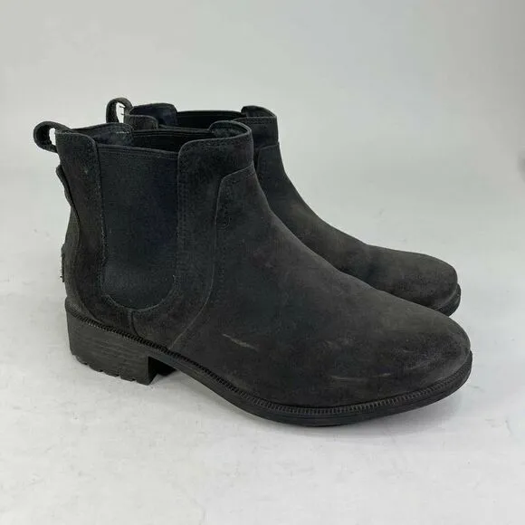 UGG Australia Women's Bonham II Black US 9.5 Leather Fur Chelsea Ankle Boots