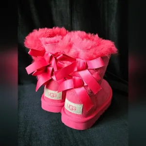 UGG Bailey Bow II Boot Pink Girls Fur with Bows Size 8