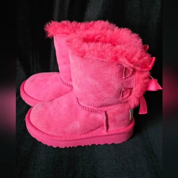 UGG Bailey Bow II Boot Pink Girls Fur with Bows Size 8