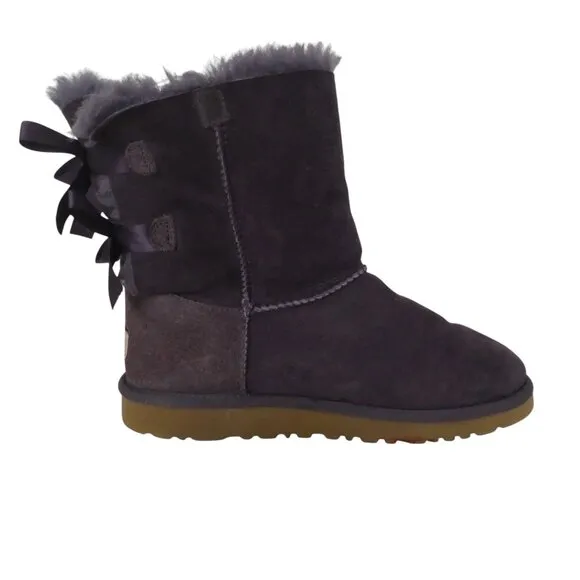 UGG Bailey Bow II Purple Suede Sheepskin Fur Lined Winter Boots Girls 5
