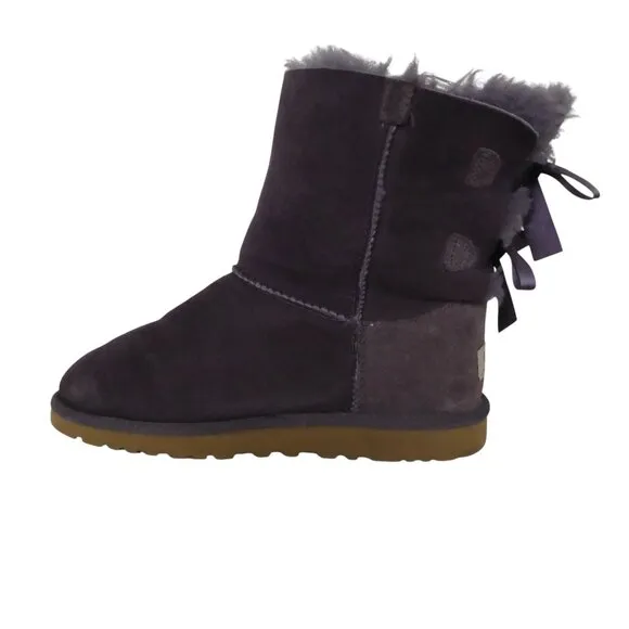 UGG Bailey Bow II Purple Suede Sheepskin Fur Lined Winter Boots Girls 5