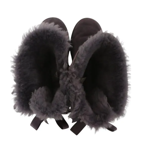 UGG Bailey Bow II Purple Suede Sheepskin Fur Lined Winter Boots Girls 5