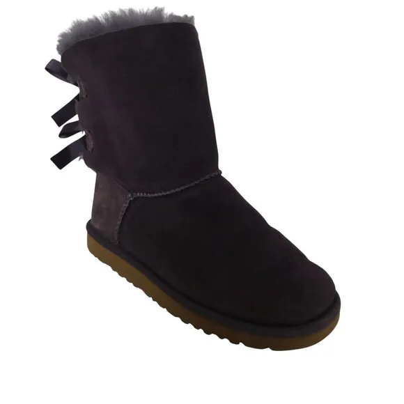 UGG Bailey Bow II Purple Suede Sheepskin Fur Lined Winter Boots Girls 5