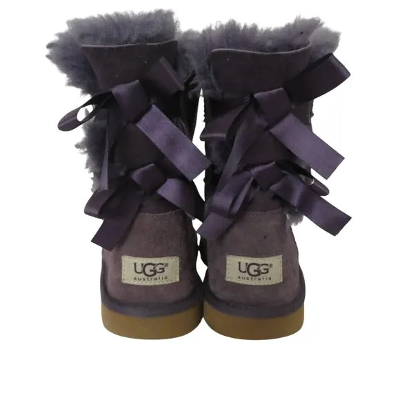 UGG Bailey Bow II Purple Suede Sheepskin Fur Lined Winter Boots Girls 5