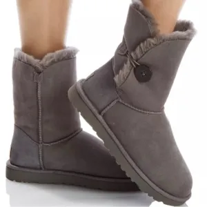UGG Bailey Button Fur Boots in Dark Gray Size Women’s 8
