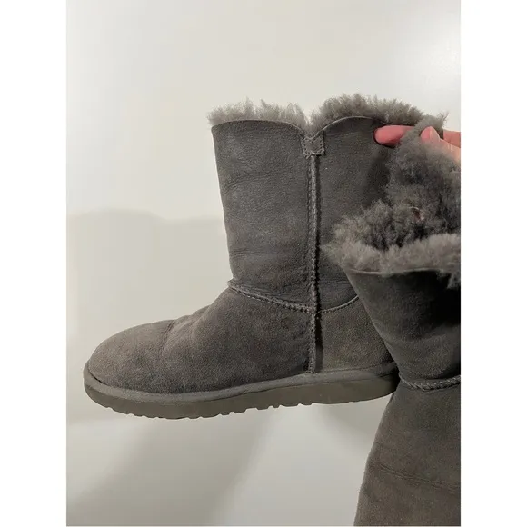 UGG Bailey Button Fur Boots in Dark Gray Size Women’s 8