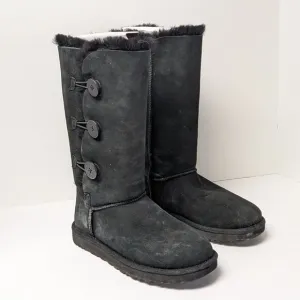 UGG Bailey Button Triplet II Boots, Black Suede, Women's 9