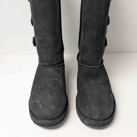 UGG Bailey Button Triplet II Boots, Black Suede, Women's 9