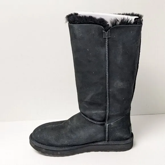 UGG Bailey Button Triplet II Boots, Black Suede, Women's 9