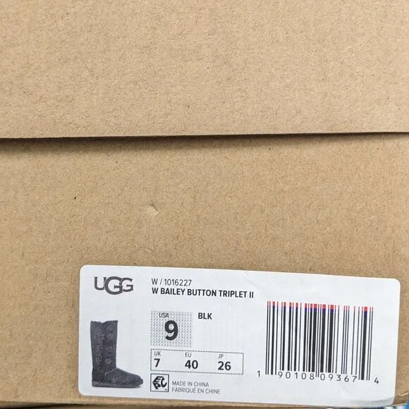 UGG Bailey Button Triplet II Boots, Black Suede, Women's 9