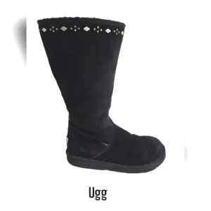 Ugg Black Beaded Fur Lined Mid Shaft Zipper Boots