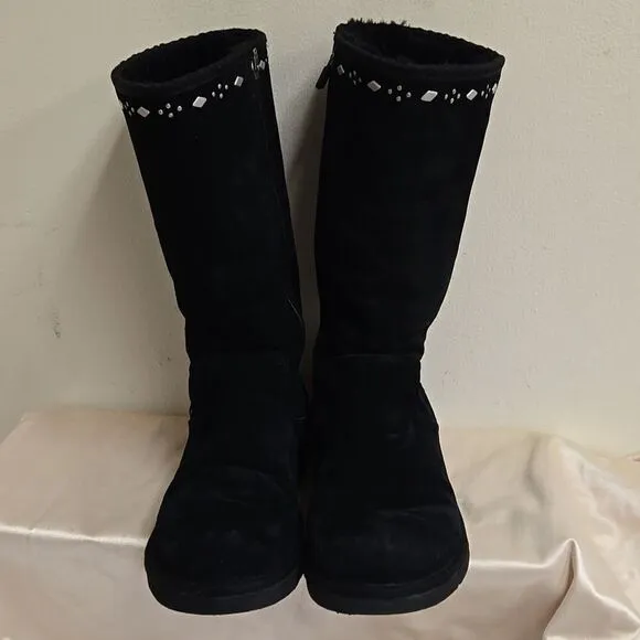 Ugg Black Beaded Fur Lined Mid Shaft Zipper Boots