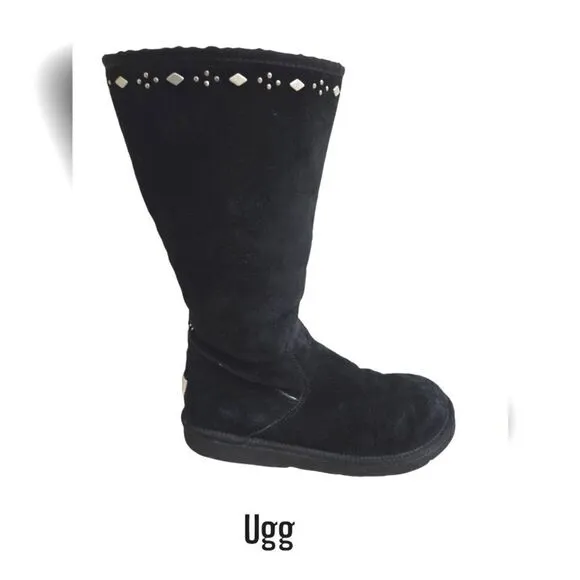 Ugg Black Beaded Fur Lined Mid Shaft Zipper Boots