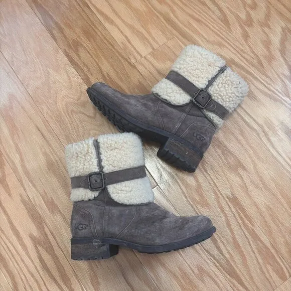 UGG Blayre II Lodge Leather Fur Boots US6.5 Womens Shearling Winter Snow Boot