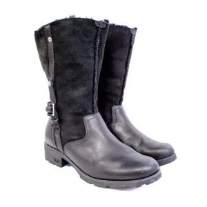 UGG Boots Bellevue Fold Down Black Suede Leather Shearling Wool Lined Women's 10