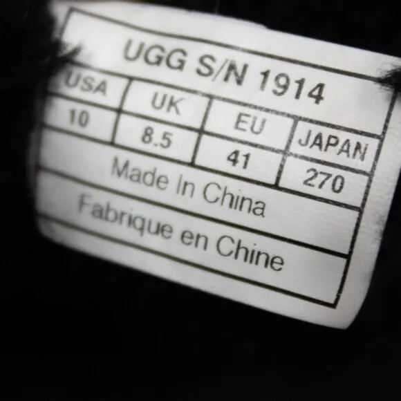UGG Boots Bellevue Fold Down Black Suede Leather Shearling Wool Lined Women's 10