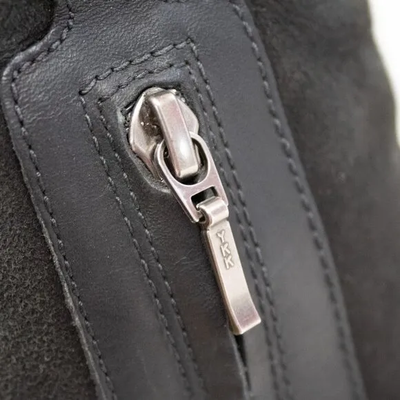 UGG Boots Bellevue Fold Down Black Suede Leather Shearling Wool Lined Women's 10