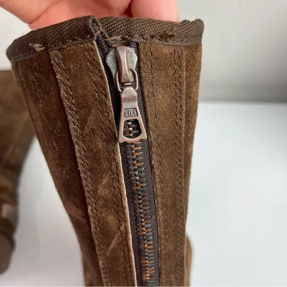 Ugg Boots Knightsbridge Dark Chocolate Brown Suede Tall Zip Back Fur Lined Suede