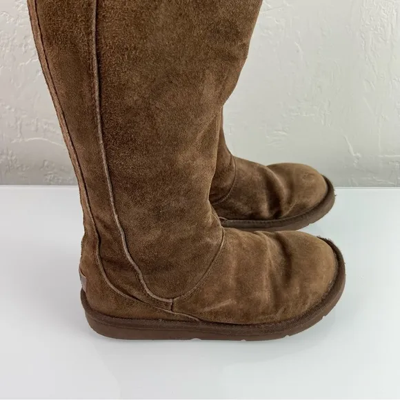 Ugg Boots Knightsbridge Dark Chocolate Brown Suede Tall Zip Back Fur Lined Suede
