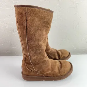 Ugg Boots Knightsbridge Dark Chocolate Brown Suede Tall Zip Back Fur Lined Suede