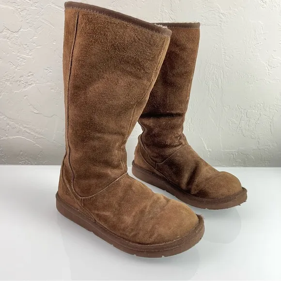 Ugg Boots Knightsbridge Dark Chocolate Brown Suede Tall Zip Back Fur Lined Suede