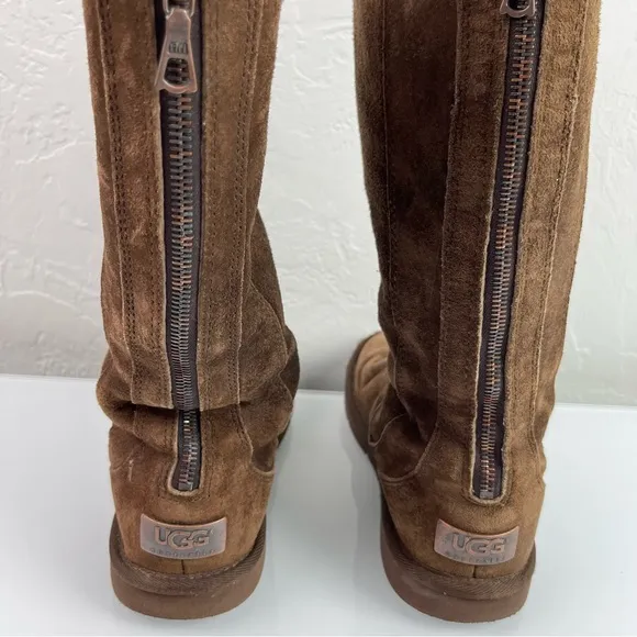 Ugg Boots Knightsbridge Dark Chocolate Brown Suede Tall Zip Back Fur Lined Suede
