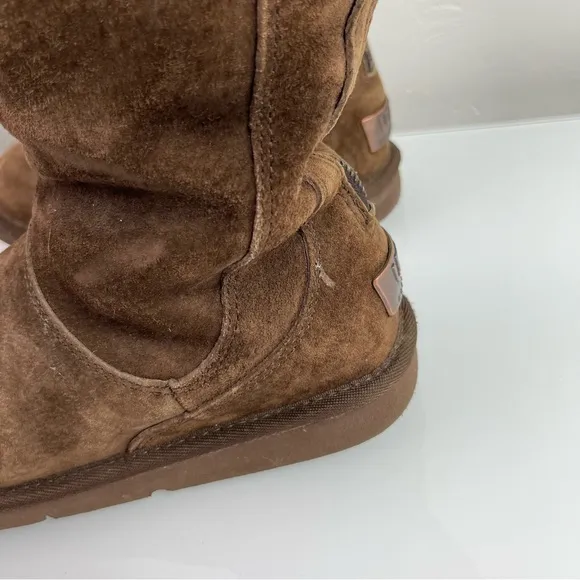 Ugg Boots Knightsbridge Dark Chocolate Brown Suede Tall Zip Back Fur Lined Suede