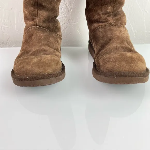 Ugg Boots Knightsbridge Dark Chocolate Brown Suede Tall Zip Back Fur Lined Suede