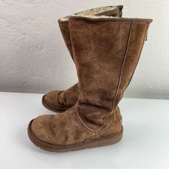 Ugg Boots Knightsbridge Dark Chocolate Brown Suede Tall Zip Back Fur Lined Suede
