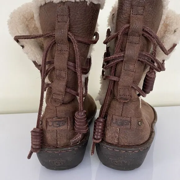 Ugg Boots Size 9 Akadia Brown Shearling Lined Winter Boho Cabincore Classic