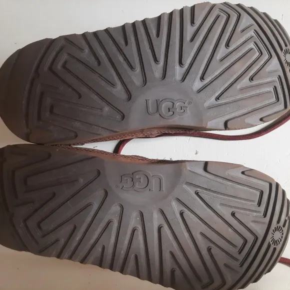 UGG Brown Leather Ankle Boots with Lace-Up Design