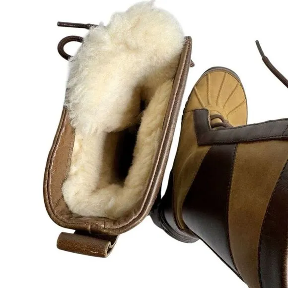 Ugg brown/ tan fur lined mixon leather boots size 5.5