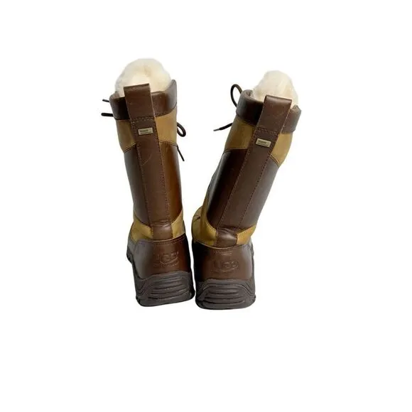 Ugg brown/ tan fur lined mixon leather boots size 5.5