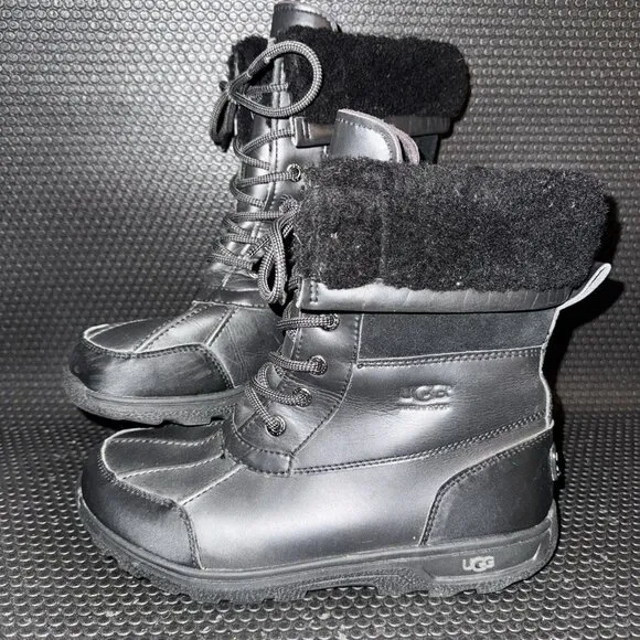 UGG Butte Waterproof Black Leather Winter Snow Boots Shoes Men’s Size 6