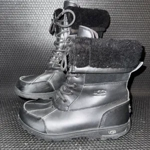 UGG Butte Waterproof Black Leather Winter Snow Boots Shoes Men’s Size 6