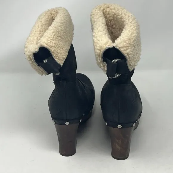 UGG Carnegie boots 7 wedge wood leather sherpa sheepskin women black