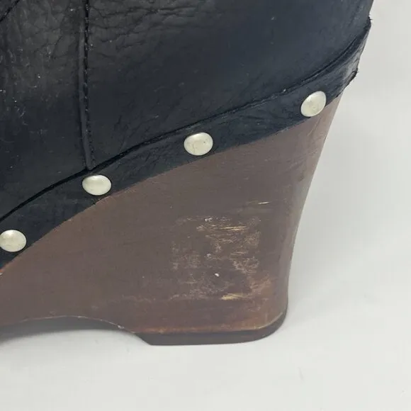 UGG Carnegie boots 7 wedge wood leather sherpa sheepskin women black