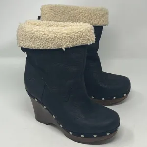 UGG Carnegie boots 7 wedge wood leather sherpa sheepskin women black