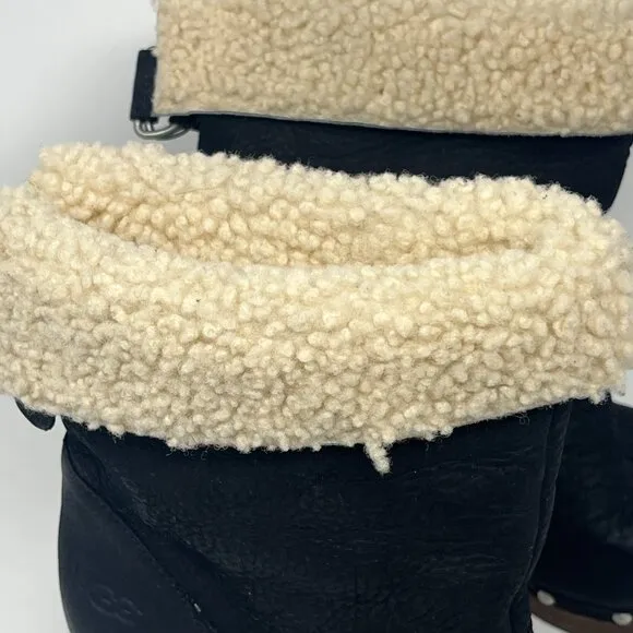 UGG Carnegie boots 7 wedge wood leather sherpa sheepskin women black