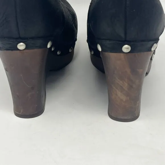 UGG Carnegie boots 7 wedge wood leather sherpa sheepskin women black