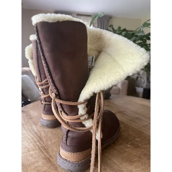 UGG Catalina 1634 Brown Leather Sheepskin Winter Lace Up Boots Women’s Size 6