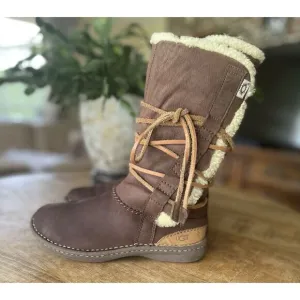 UGG Catalina 1634 Brown Leather Sheepskin Winter Lace Up Boots Women’s Size 6