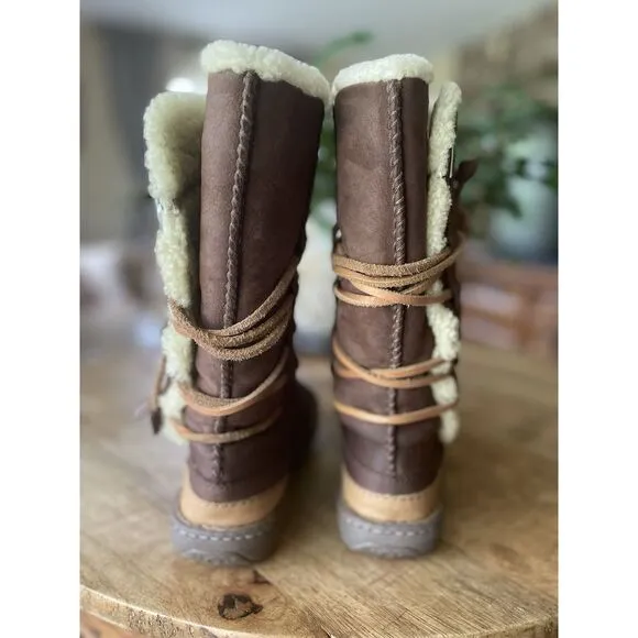 UGG Catalina 1634 Brown Leather Sheepskin Winter Lace Up Boots Women’s Size 6