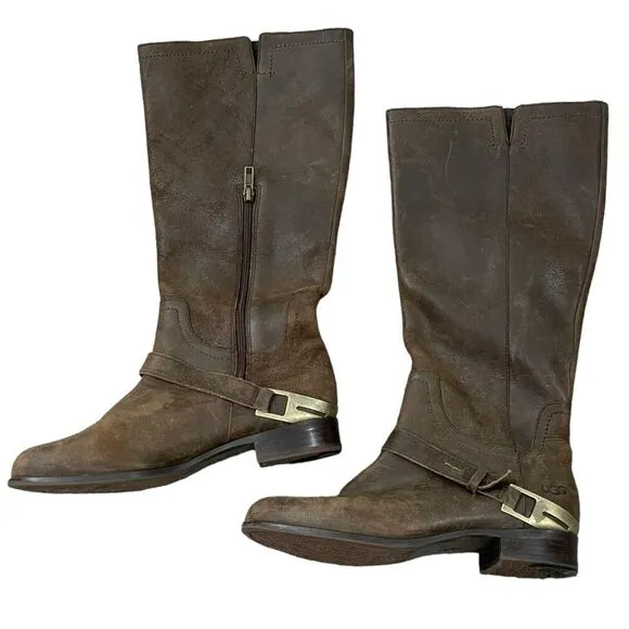 UGG Channing II Leather Riding Boots Brown Women’s Size 8.5 Equestrian