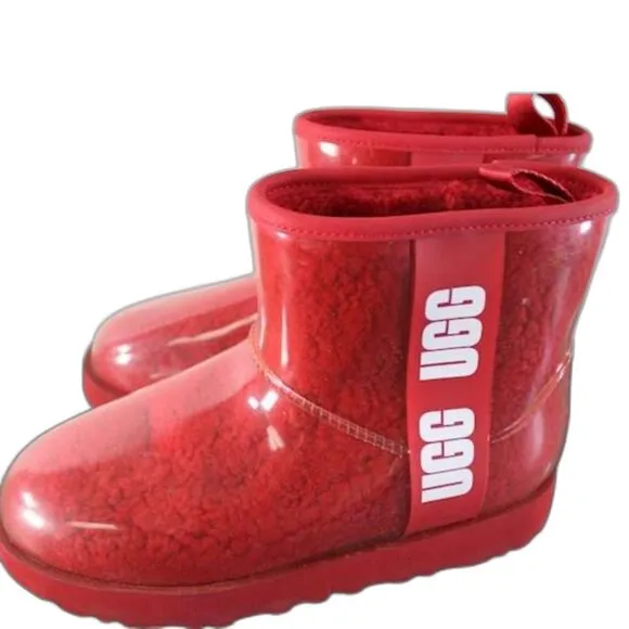 UGG Classic Clear Mini Rain Boots - Red Size 7