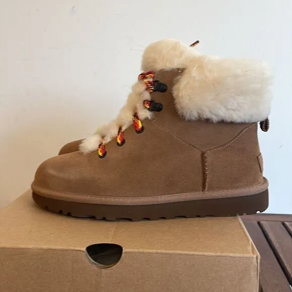 UGG Classic Mini Alpine Lace Boots Chestnut USA Women Size 7/UK 5/EU 38