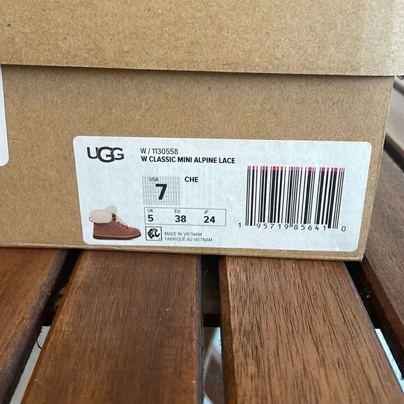 UGG Classic Mini Alpine Lace Boots Chestnut USA Women Size 7/UK 5/EU 38