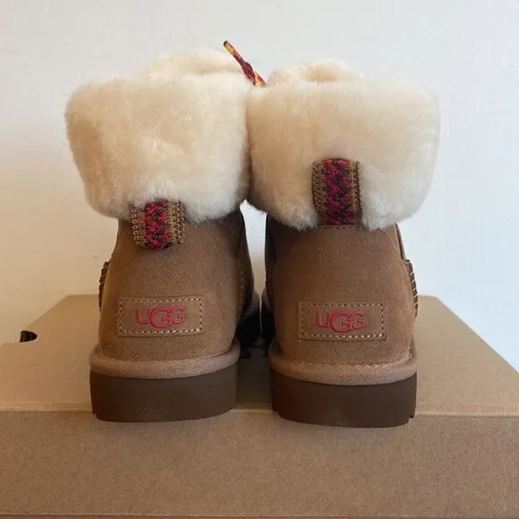 UGG Classic Mini Alpine Lace Boots Chestnut USA Women Size 7/UK 5/EU 38