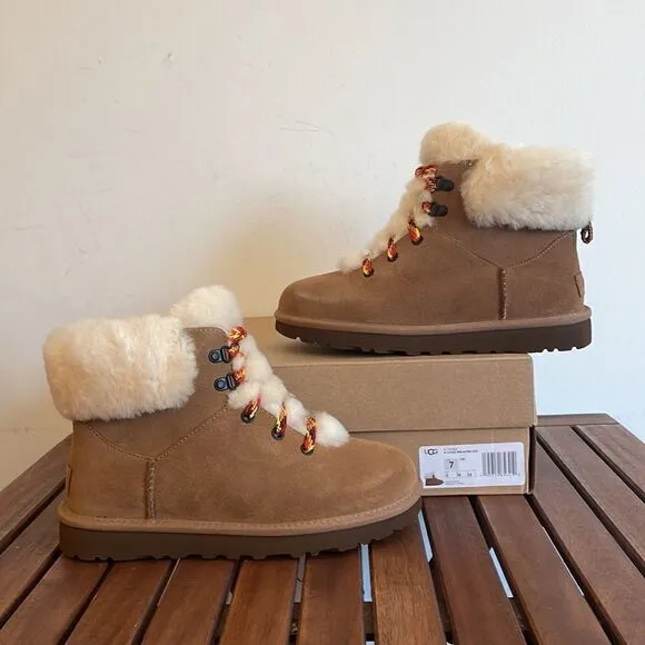 UGG Classic Mini Alpine Lace Boots Chestnut USA Women Size 7/UK 5/EU 38